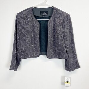 Alex Evenings Jacket Womens Size 14P 14 Petite Gray Sparkle Shrug Pull On NWT